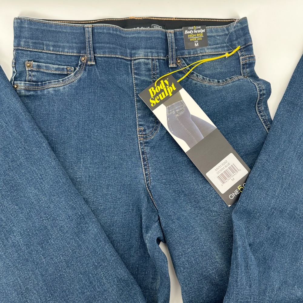 ONE 5 ONE Body Sculpt High Rise Wide Leg Jeans Storm Blue Medium NWT